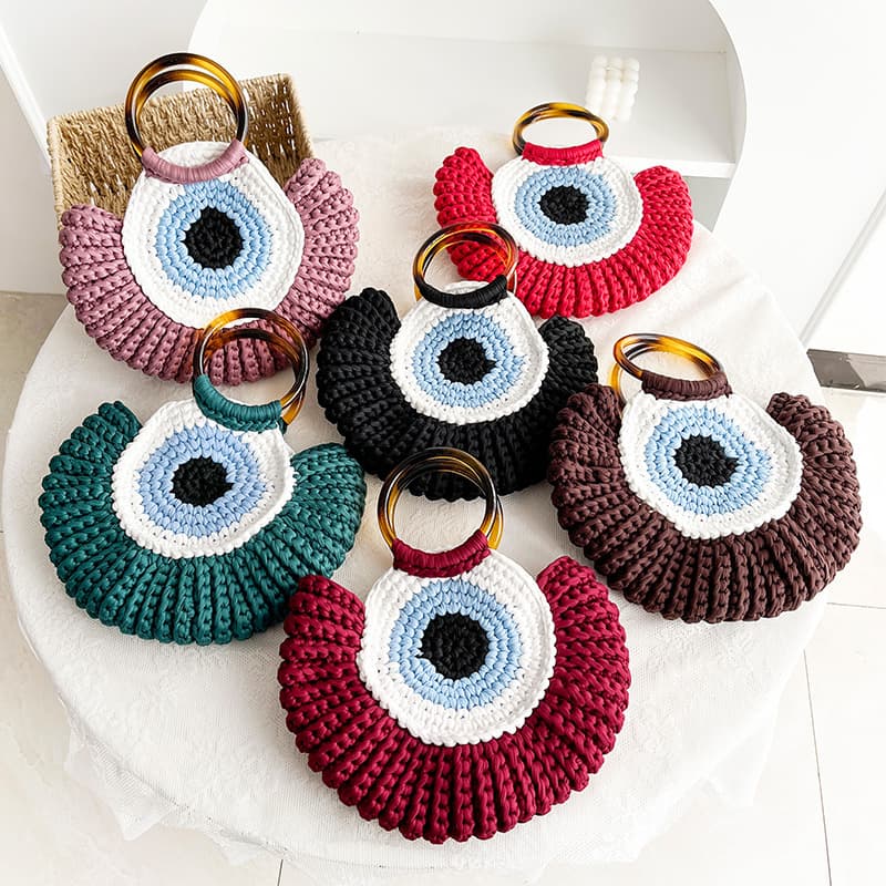 Amazon Hot Sale Handmade Woven Women's Handbag Cotton Rope DIY Crochet Wrist Bag Fashion Trendy Shell Bag