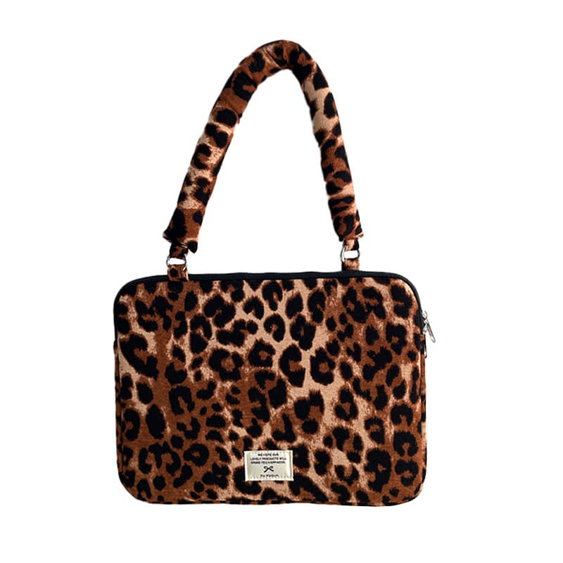 Cross-border Ins-style Leopard Print Shoulder Laptop Bag, iPad Tablet 11/13/14/15 Inch Notebook Storage Pouch