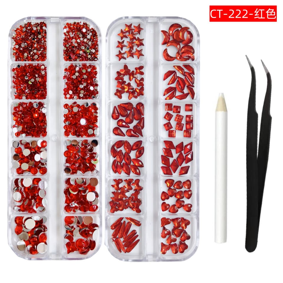 Cross-border Amazon Nail Art Decoration Set 12-Grid Box Nail Rhinestones AB Iridescent Resin Flat Irregular Rhinestone Patches