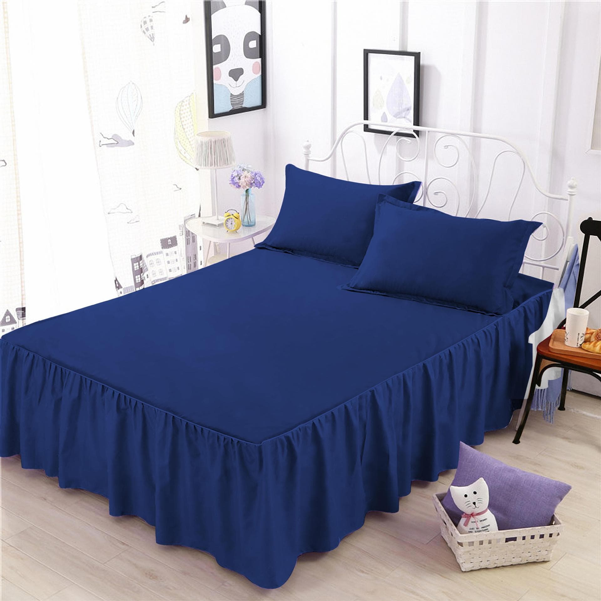 Solid Color Bed Skirt Single Piece Bed Cover Bed Skirt Style Four-Season Bed Cover Dust Cover Mattress Protector
