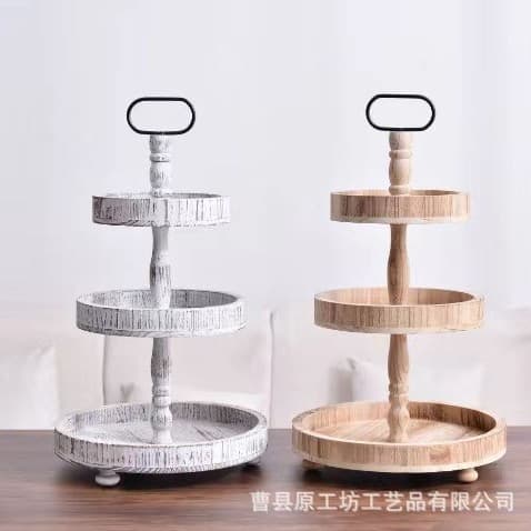 Wooden Tray Double-Layer Shelf for Afternoon Tea Dessert Display Stand