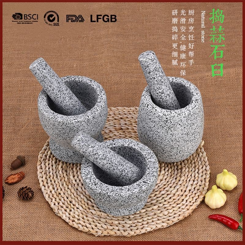 Natural Mortar and Pestle Garlic Press Stone Grinder Garlic Masher Kitchen Tool
