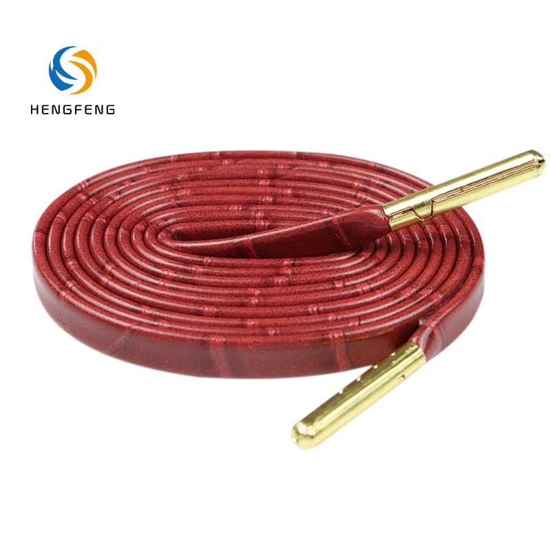 Hengfeng Shoelaces High-End Luxury 7mm Flat Leather Shoelaces with Metal Tips Fashionable Leather Casual Sports Shoes Laces