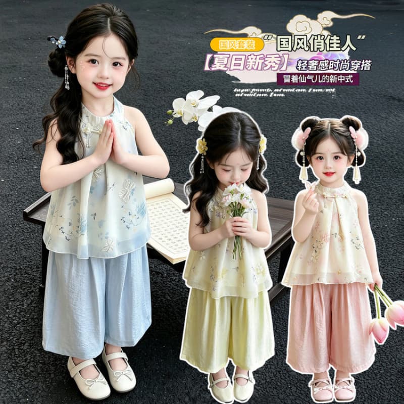 Girls Chinese style suit summer 2026 new children's Hanfu vest summer style baby girl new Chinese style two-piece set