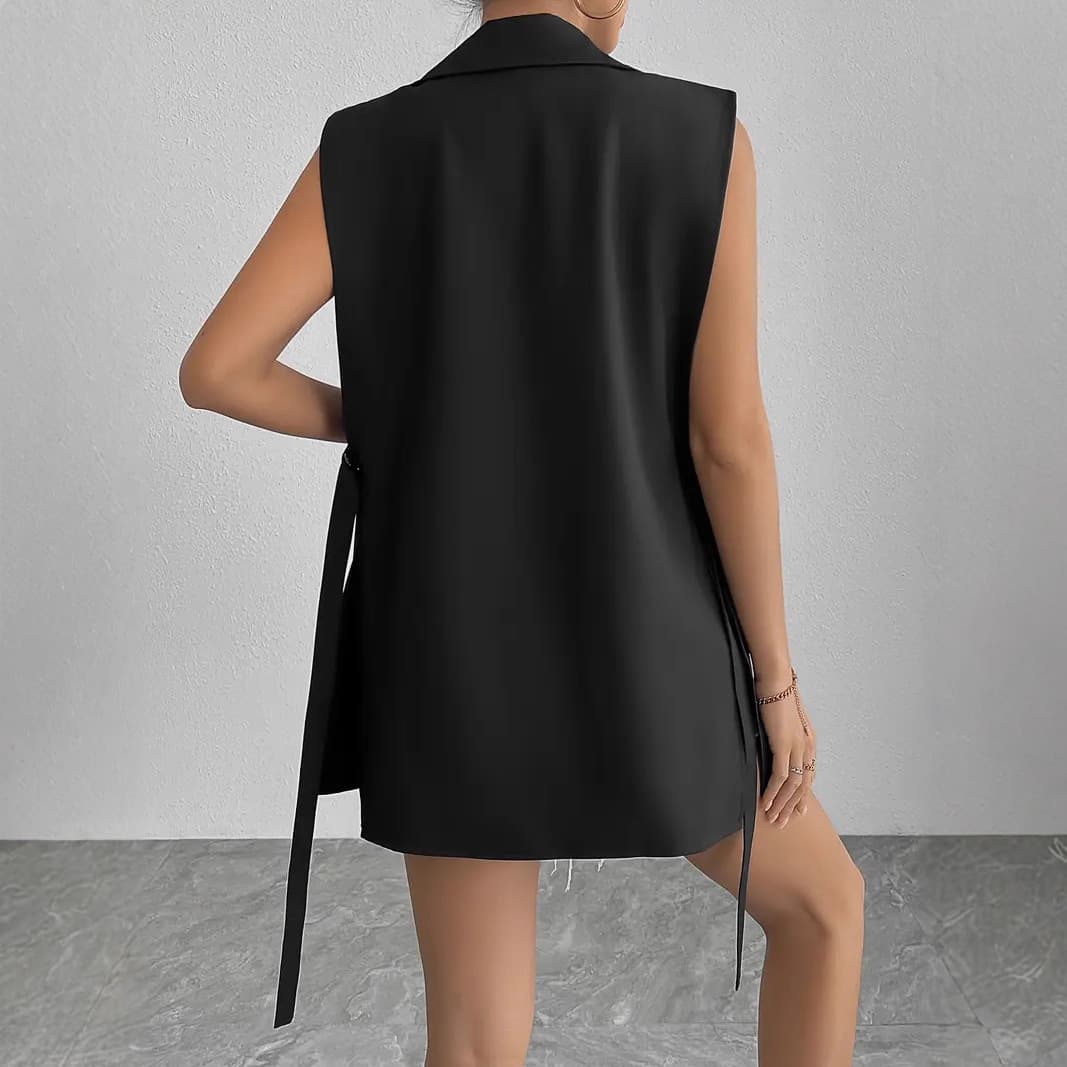 European and American 2025 Women's Business Casual Vest, Notch Lapel, Mid-Length, Buttonless, Sleeveless Blazer Vest