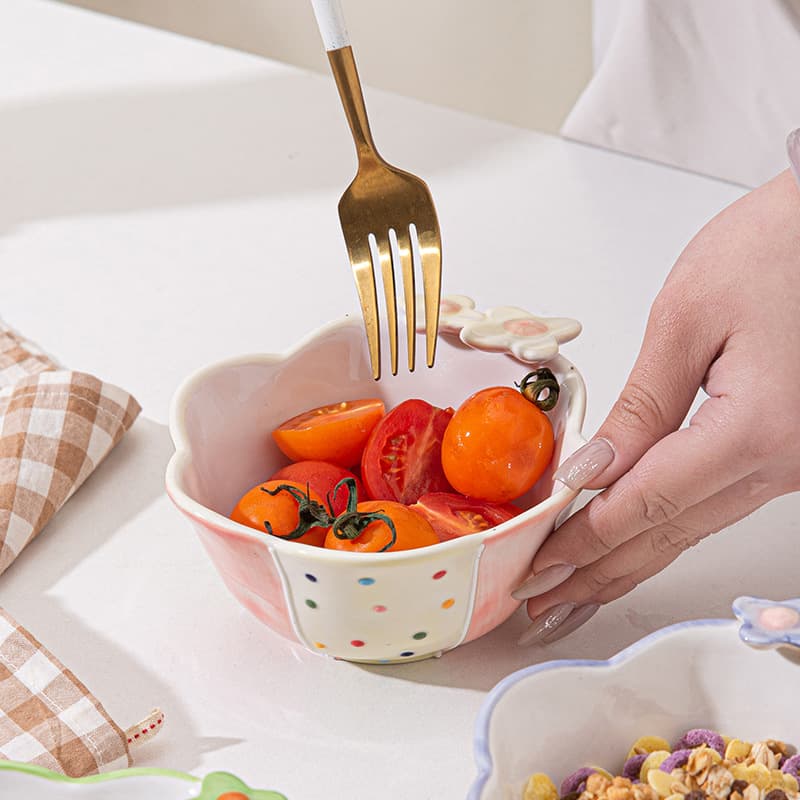 Ceramic Rice Bowl, Cute Dessert Bowl for Girls, Oatmeal Fruit Salad Bowl, Underglaze Color Rice Bowl, Snack Bowl