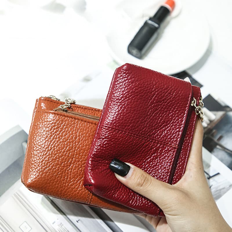 Genuine Leather Texture Coin Purse Women's Card Holder Key Bag Soft Leather Small Bag Coin Bag Zipper Mini Soft Leather Short Wallet