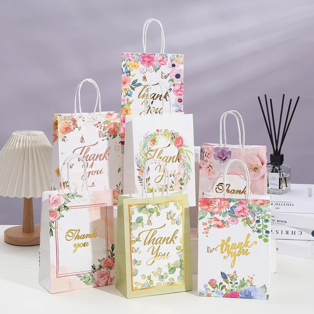 Korean-style Double-sided Hot Stamping Wedding Series Thank You Gift Bag, Kraft Paper Gift Bag for Weddings