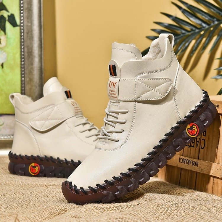 2024 New Cross-border Trade Large Size Women's Shoes Fashion Versatile Velcro Mom Cotton Boots Plush Warm Martin Boots