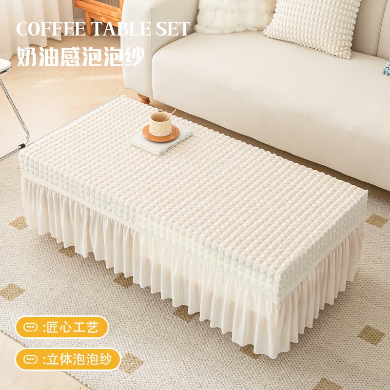 Elastic Bubble Cloth Tablecloth Set Full Cover Tablecloth Lace Trim Dining Table Cover Sleeve Rectangle Shape Living Room Sofa Table