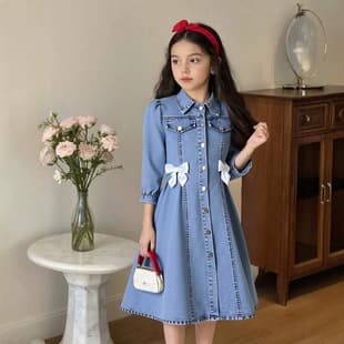 US/EU Cross-Border Amazon Teen Girls' Princess-Style Butterfly Elegant Denim Dress