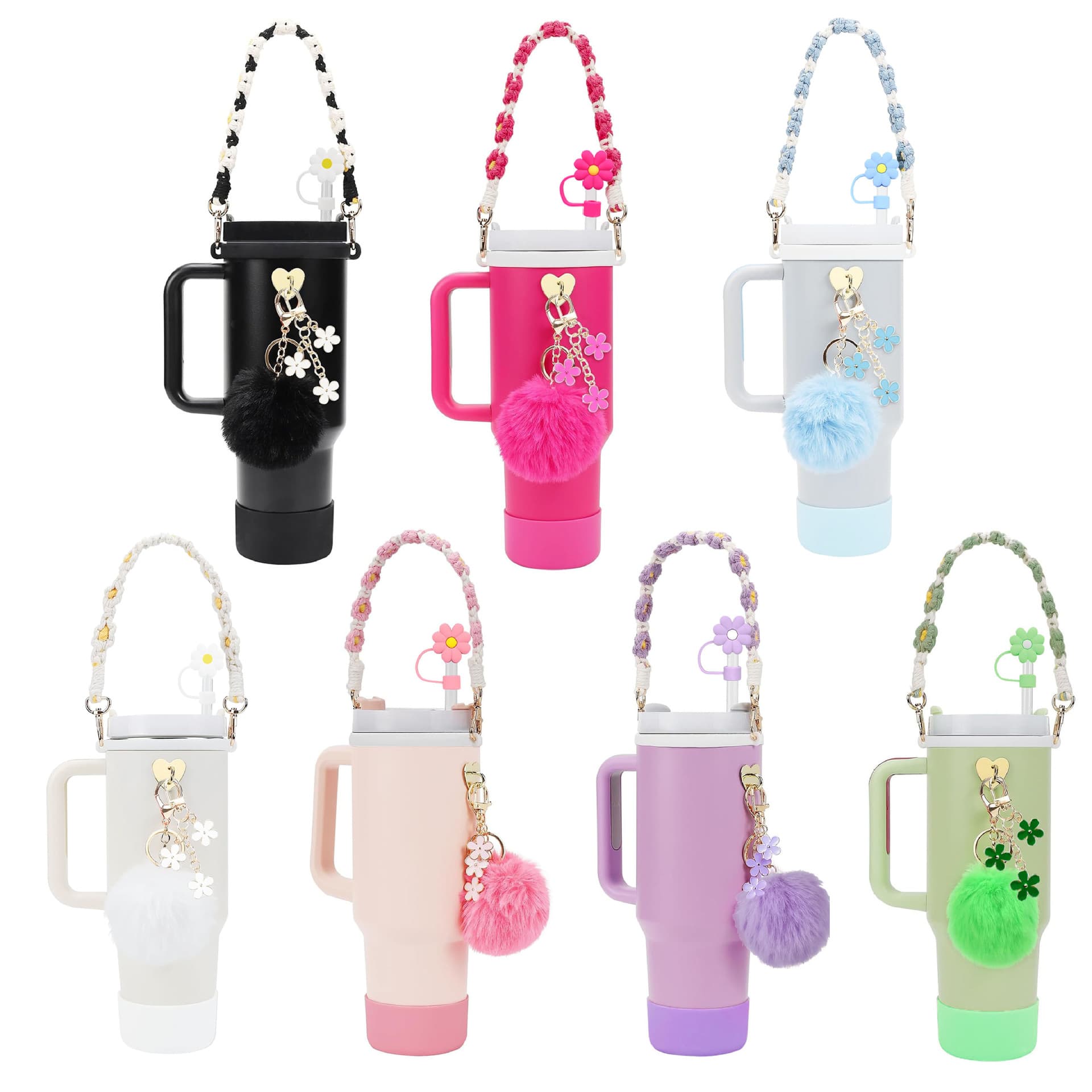 Stanley Cup Accessories Set Flower Straw Cap Small Flower Hand Braided Rope Ice Cup Silicone Cup Cover Factory Direct