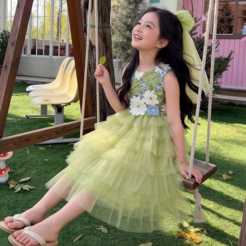 Girls Summer Forest Style Dress 2026 New Sweet Princess Dress Children Summer Vest Cake Dress