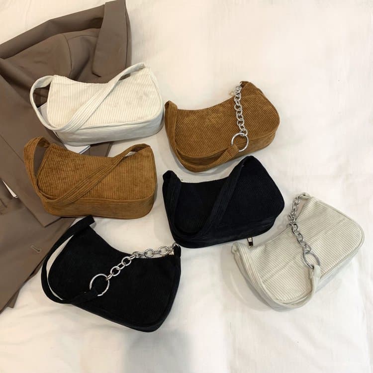 2024 autumn and winter new portable small square bag plush shoulder fashion retro corduroy armpit baguette handbag