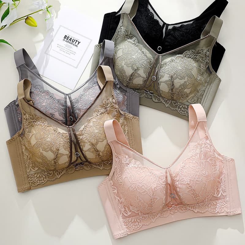 8891#Gold# Premium item! Big bust looks smaller! Push-up, wire-free large size thin bra, CD through cup