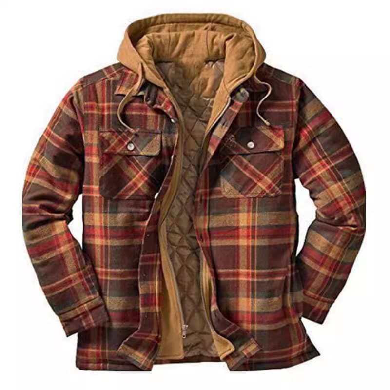 Amazon Autumn/Winter Thickened Cotton Jacket Plaid Long Sleeve Loose Hooded Coat Stock Cross-Border Stock