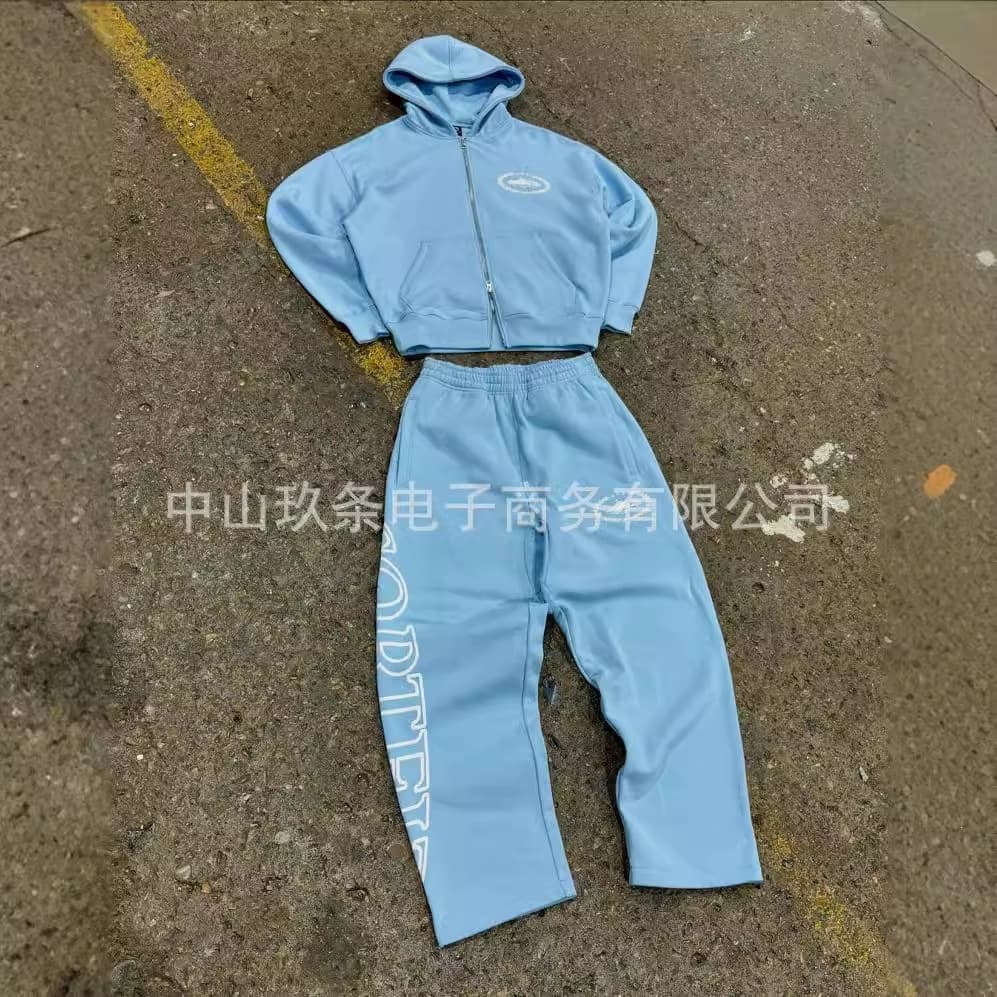 Corteiz Alcatraz New Style American Streetwear Ins Hoodie Zip-Up Jacket Loose Sweatpants Set