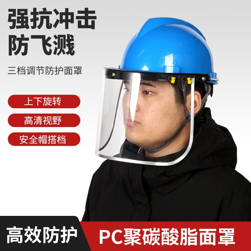 Protective Face Shield Anti-Splash Screen PVC/PC Aluminum Alloy Bracket Transparent Screen with Cap-Mounted Protective Mask