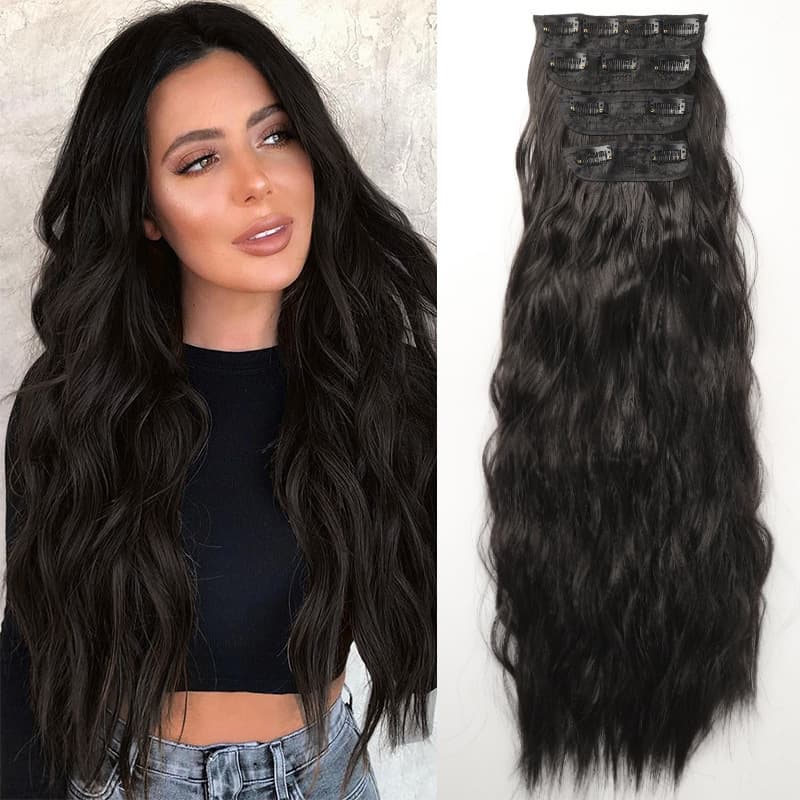 Women's Long Curly Hair Extension Clip Set 4-Piece Synthetic Hair Water Wave Curly Hair Topper