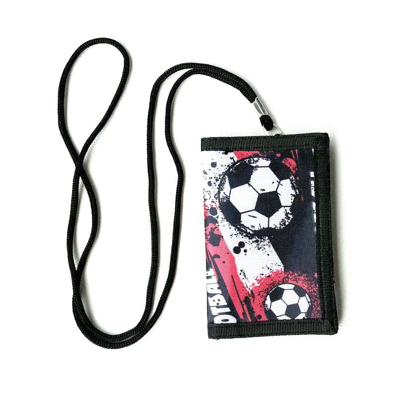 Cross-border long-term spot youth football printed tri-fold boys wallet coin lanyard foldable men
