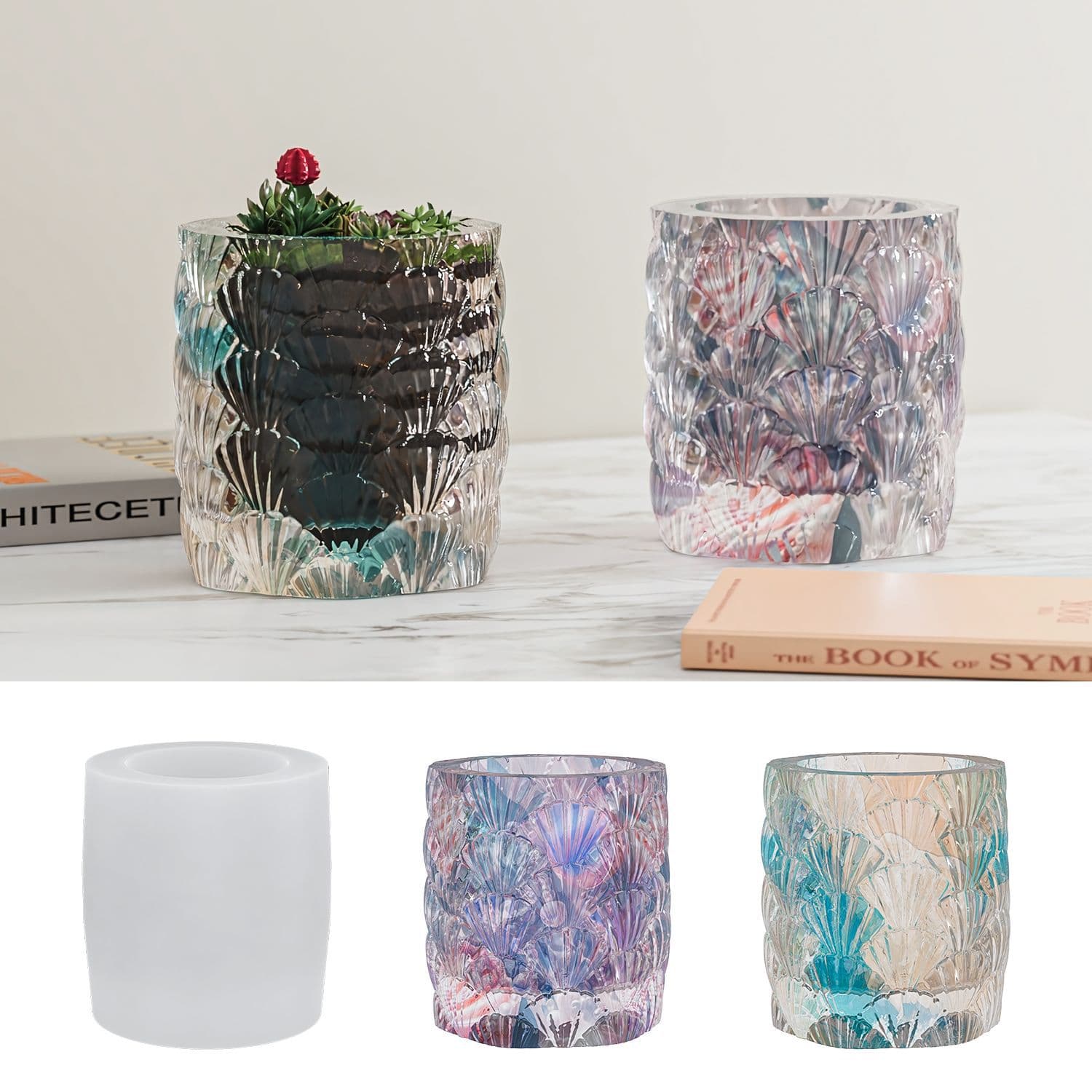 Proud DIY Shell Relief Flower Pot Glue Mold Creative Home Decoration Vase Plaster Silicone Mold