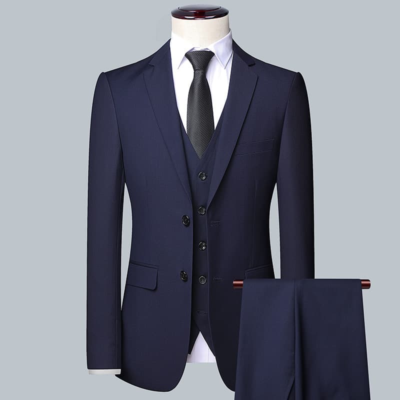 Men's Suit Set 3-Piece Korean Slim Fit Business Formal Suit for Groom Best Man Wedding