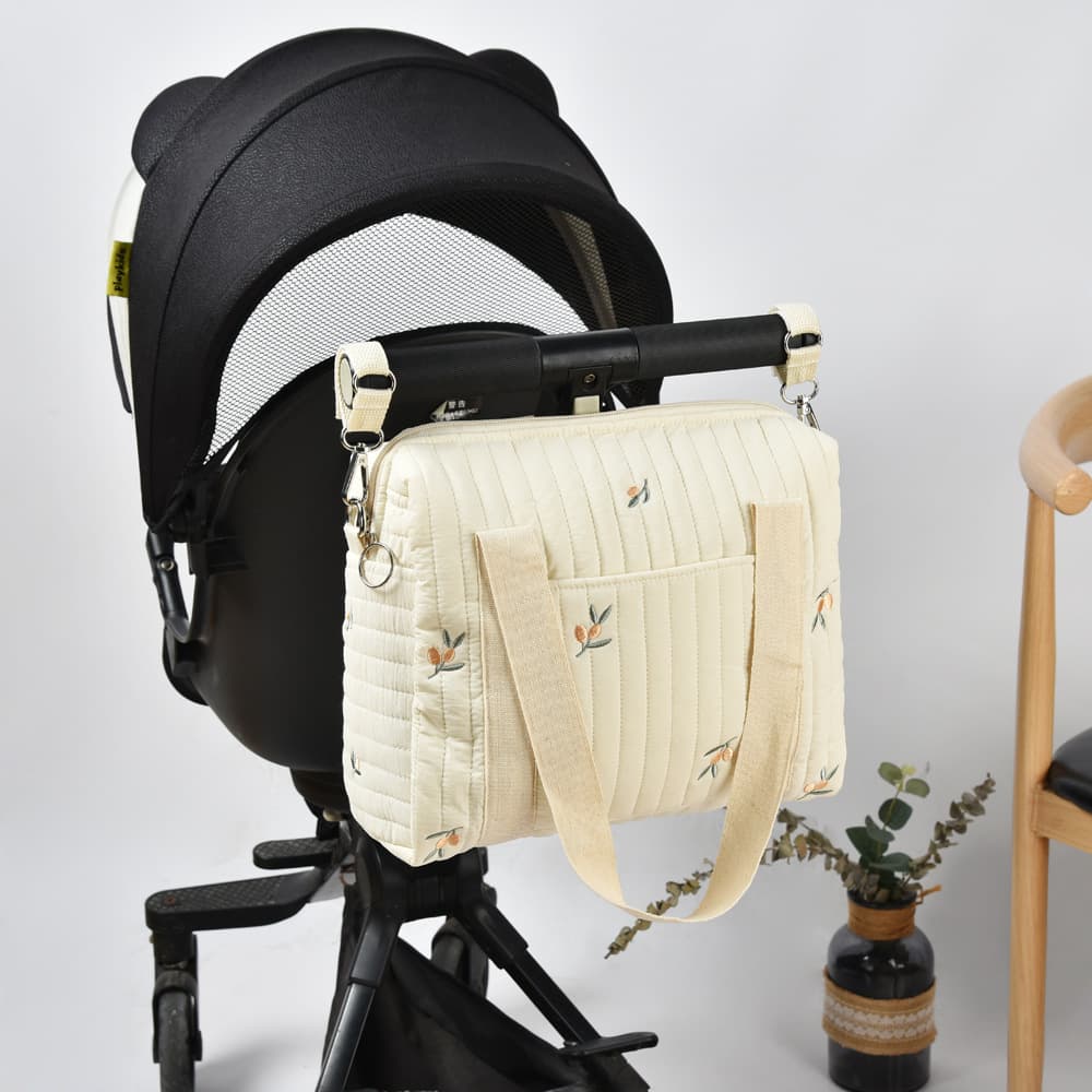 Ins Cotton Embroidered Diaper Bag Mother Handbag Baby Stroller Hanging Bag Urinal Cotton Organizer Bag Lightweight Antibacterial