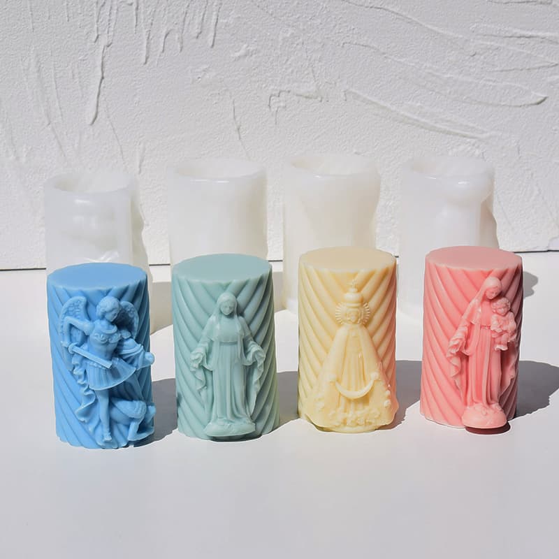 Cylindrical Relief Girl Candle Silicone Mold Striped Cylinder Angel Epoxy Aromatherapy Candle Ornament Plaster Mold