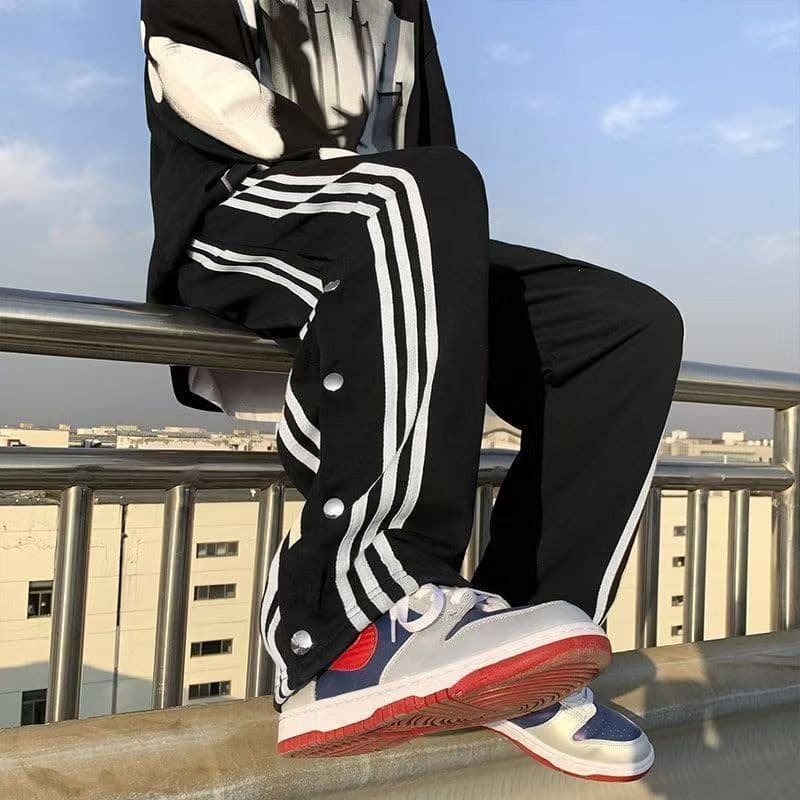 Loose Wide Leg Pants Casual Trousers for Students Spring Autumn Fashion New Straight Tube Button Sport Pants Side Tube Pants