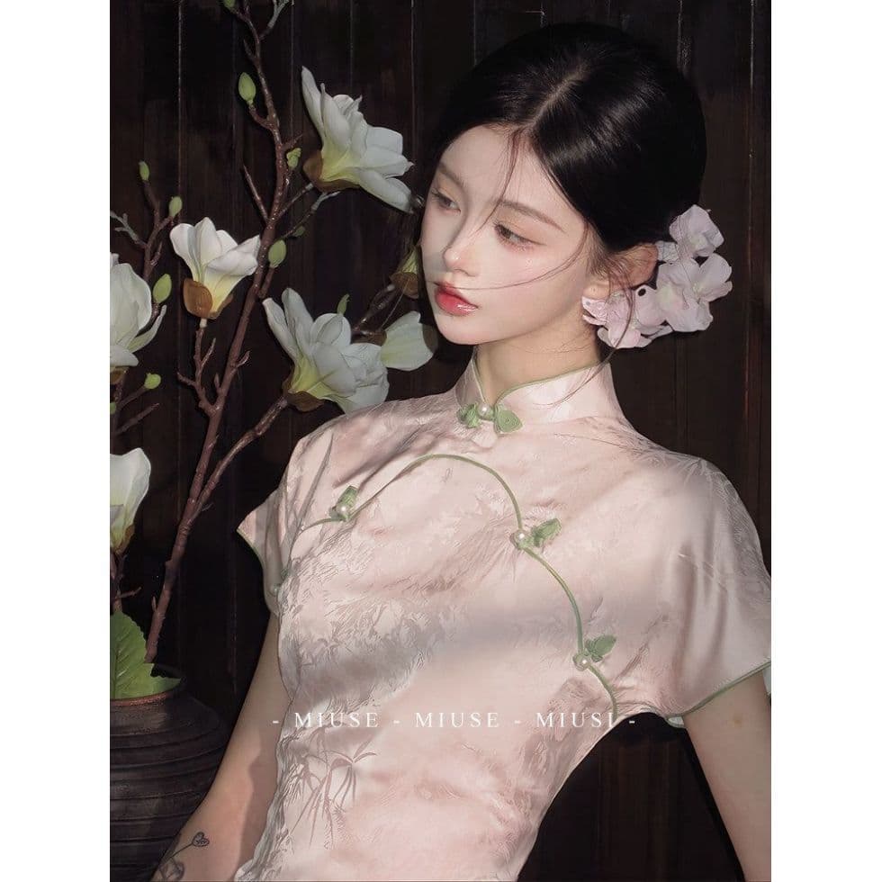 New Chinese-Style Dress for Women, High-End Elegant Ladylike Stand-Collar Jacquard Improved Cheongsam Dress, Stylish Long Dress, Slim-Fit Bodycon Dress
