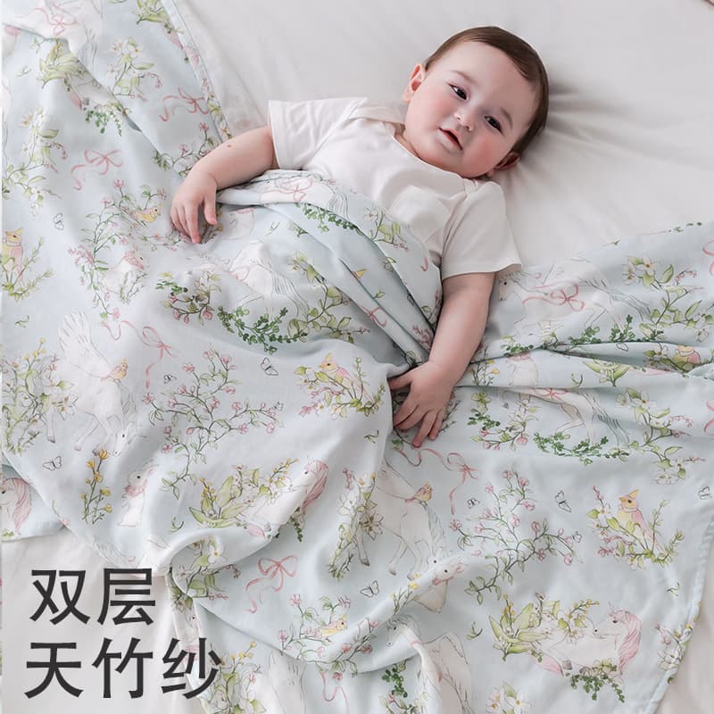 Double-layer Bamboo Fiber Blanket Kindergarten Baby Nap Blanket Summer Thin Soft Breathable Newborn Blanket