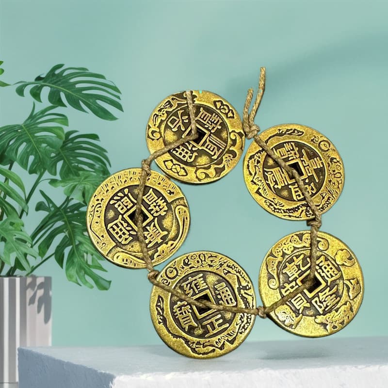 Antique-style brass Five Emperor Coins 3.2cm charm coin, Qing Dynasty Five Emperor Coins thickened, Shunzhi Tongbao copper coin, thickened threshold W4