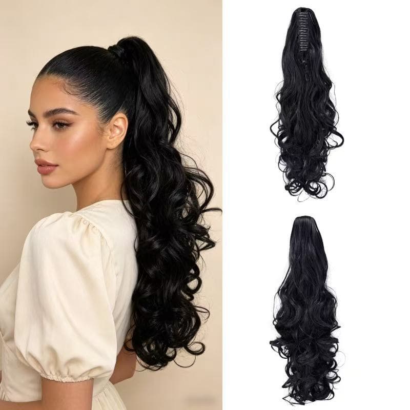 Long Curly Ponytail Hair Extension with Claw Clip, Vintage Style Wavy Ponytail Wig, Wholesale