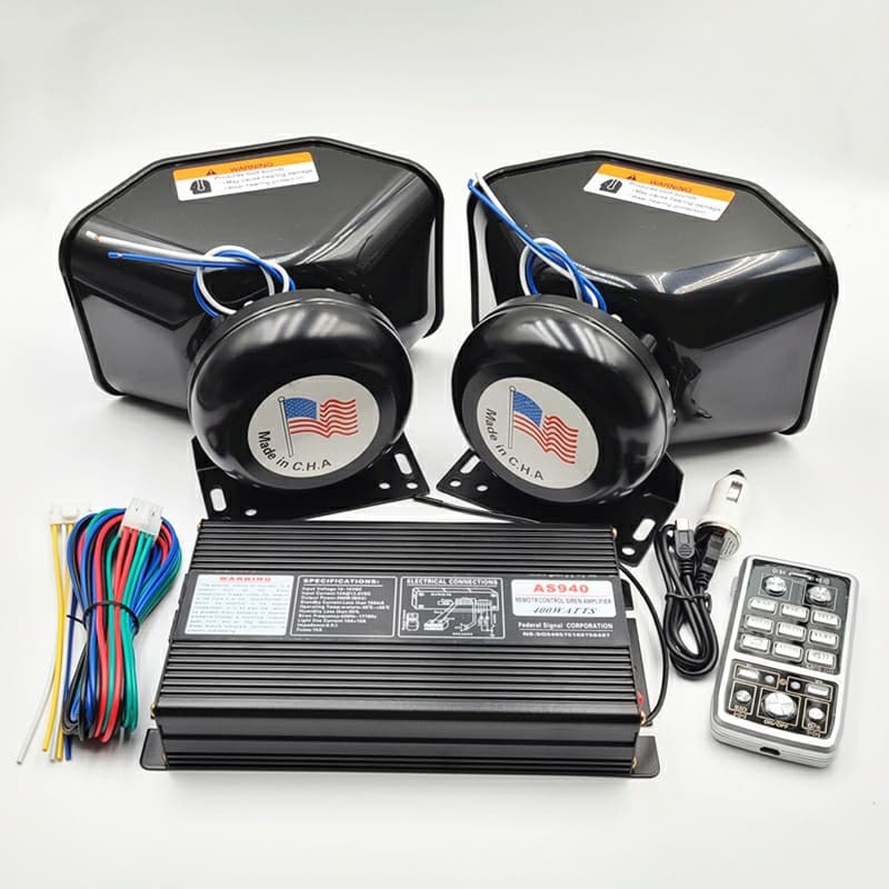 Car alarm suit 400w car siren black front stainless steel horn 12v wireless remote control loudspeaker