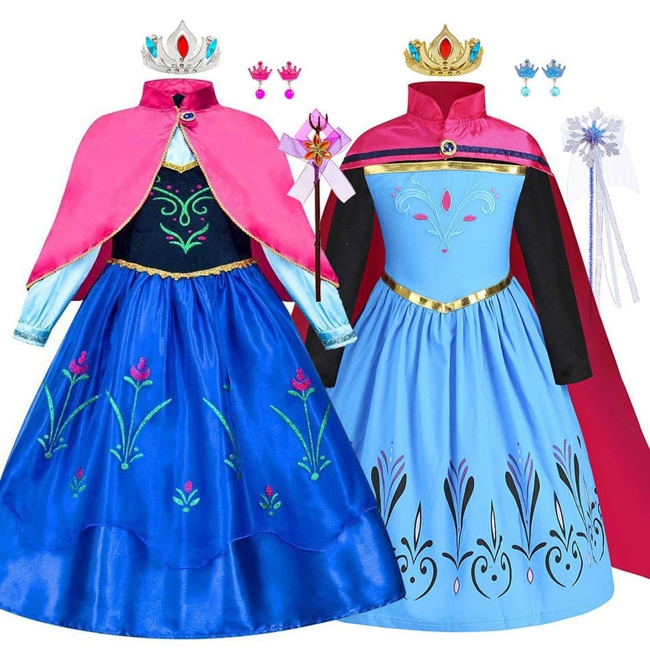 Snow Queen Romance Elsa Princess Dress Red Cape Anna Princess Cosplay Girls Elsa Theme Costume
