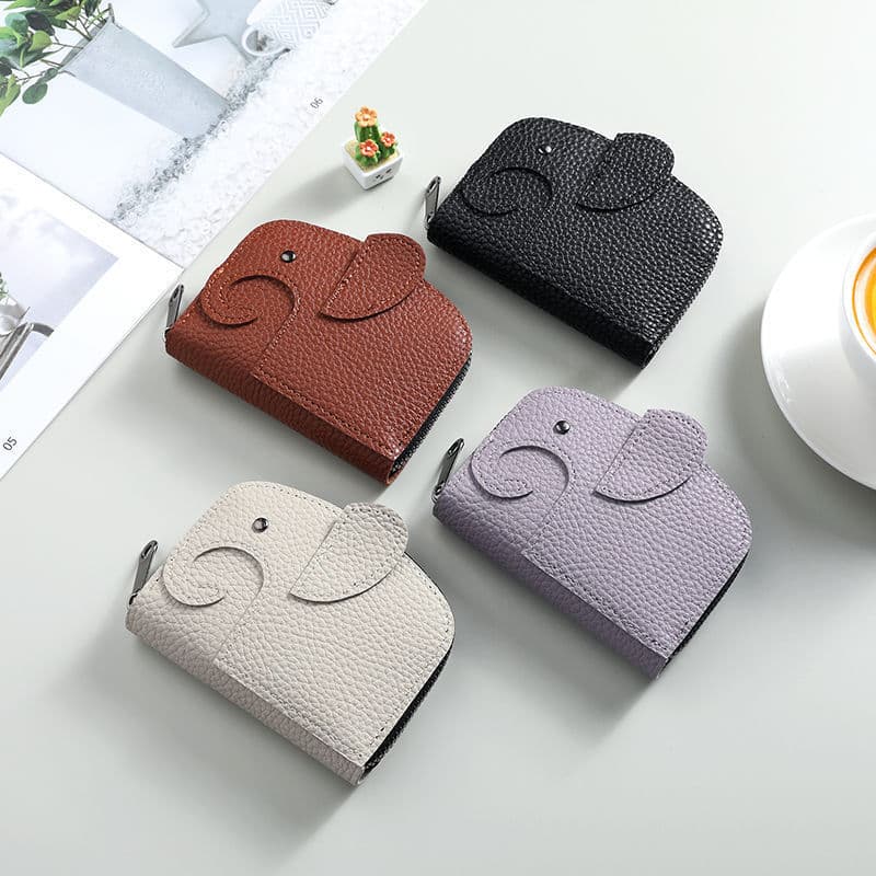 Cute Card Holder for Women, Personalized Niche Large Capacity Multi-Slot Compact Elephant Anti-Demagnetization Card Case