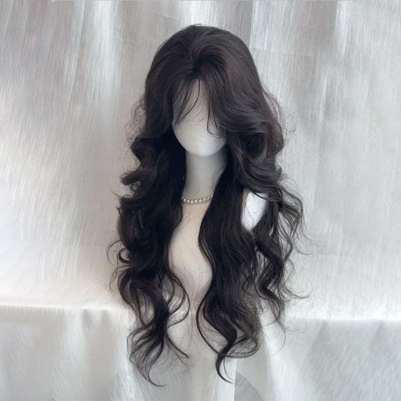 Korean hair style, middle-parted big wave set, whole wig, wig, women's long curly hair, natural layering, water dancing sand