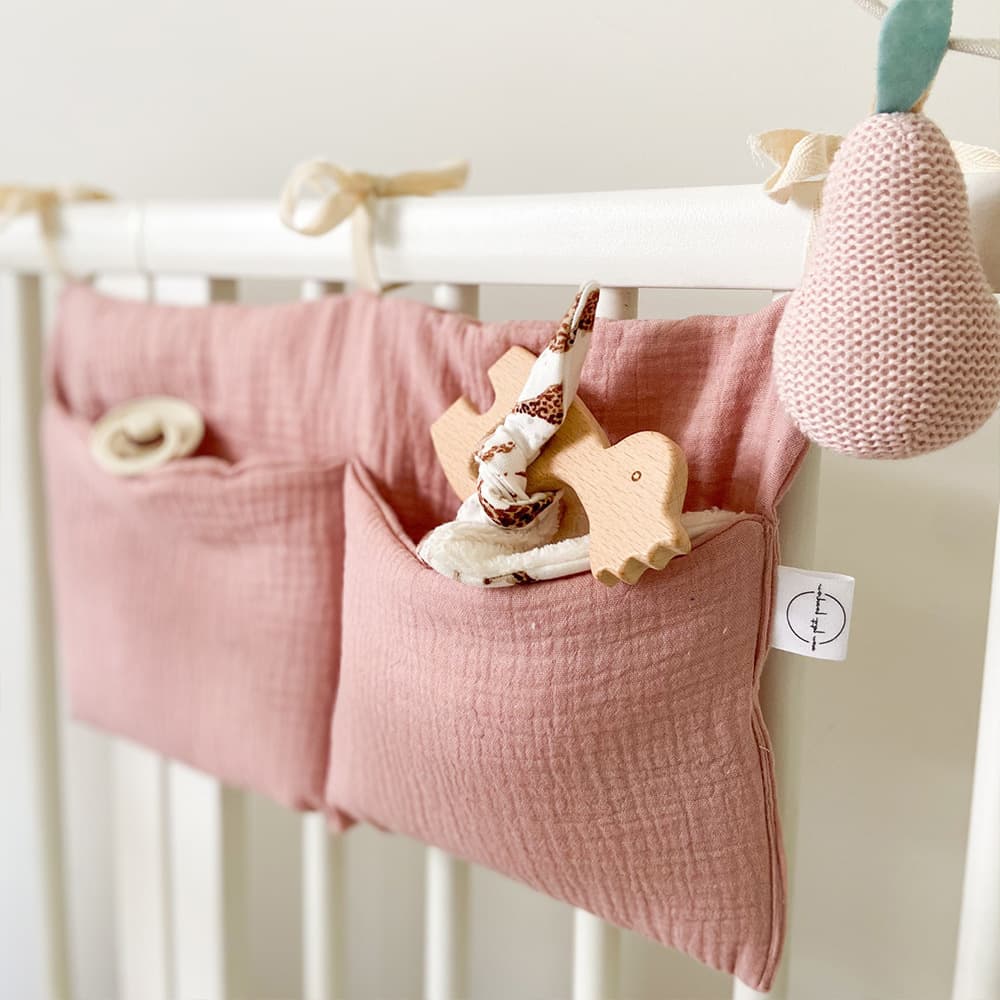 Cross-border crib storage hanging bag stroller bag pure cotton double compartment diaper diaper bottle teething toy decorative storage