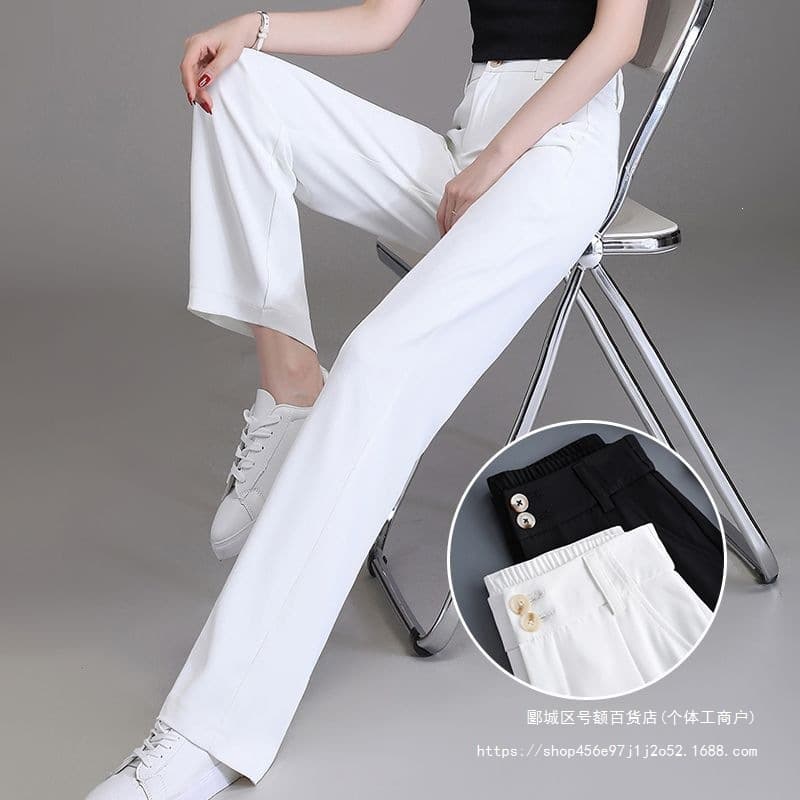 Ice Silk Straight Leg Pants for Women, Summer Thin, Draping High Waist, Ankle-Length Pants, Loose and Slimming Long Pants, Casual Pants, Versatile