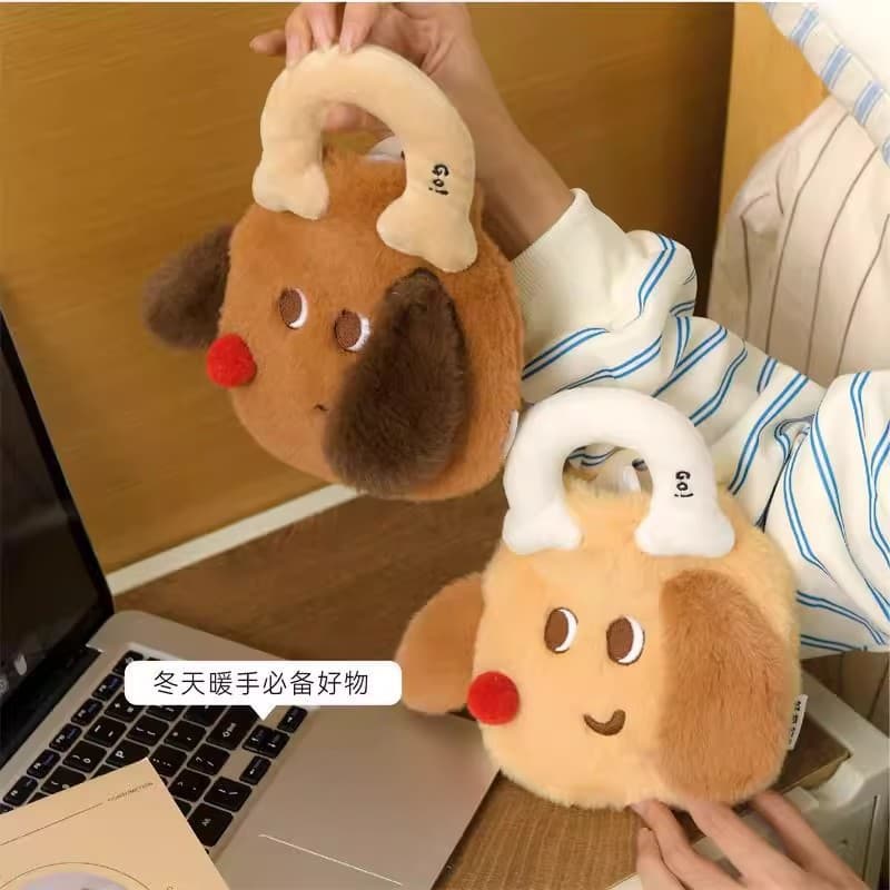 Cute Dog Design Handheld Hot Water Bottle Fillable Plush Thickened Hot Water Bag Student Dormitory Girls Belly Warmer Hand Warmer