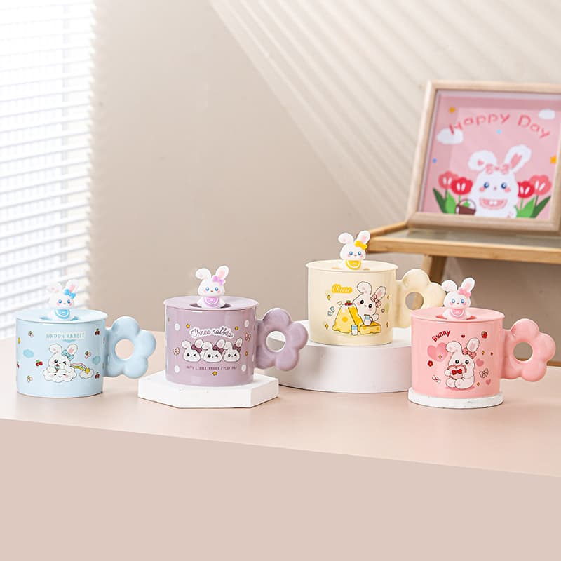 High-quality cartoon flower mug ceramic cup, perfect as a birthday gift for boyfriend, girlfriend, or best friend