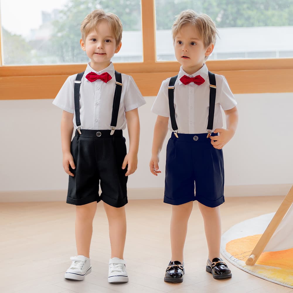 Children's Formal Suit Summer British Style Boys' Suspenders Set, Toddler Performance Host Suit, Baby Photography Suit