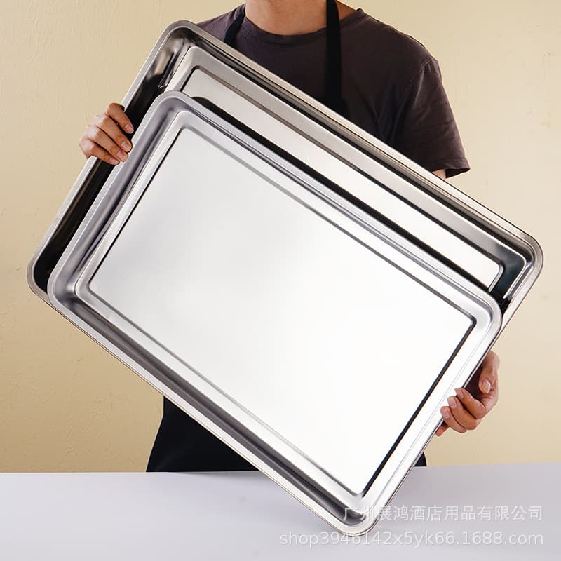 Stainless Steel Non-Magnetic Square Tray Rectangular Tray Multipurpose Commercial Dumpling Tray Steaming Tray Fish Roasting Tray