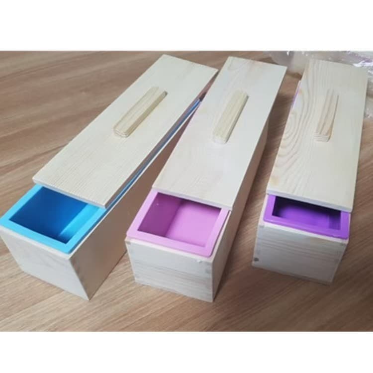 Handmade soap mold rectangular silicone mold wooden box with lid three-in-one 1200g toast soap making tool in stock