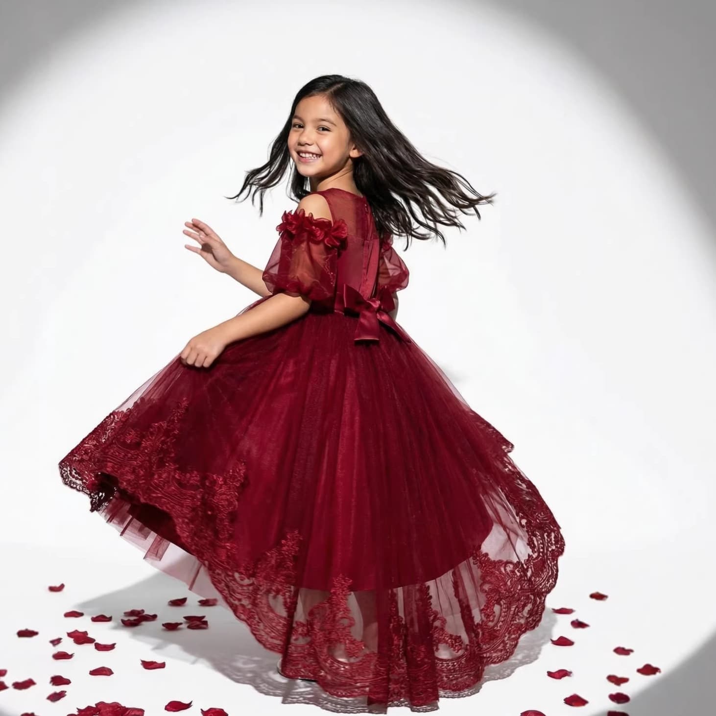 2026 New Children's Train Dress Flower Girl Princess Tutu Mesh Girls' Host Runway Piano Performance Costume