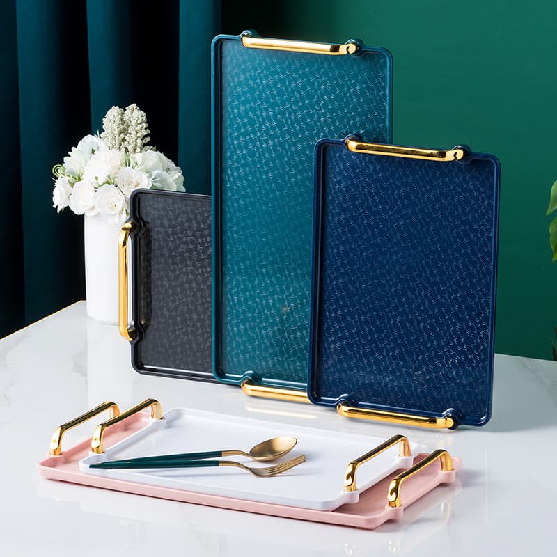 Nordic Plastic Tray Rectangular Household Light Luxury Water Cup Tea Tray with Handle for Living Room