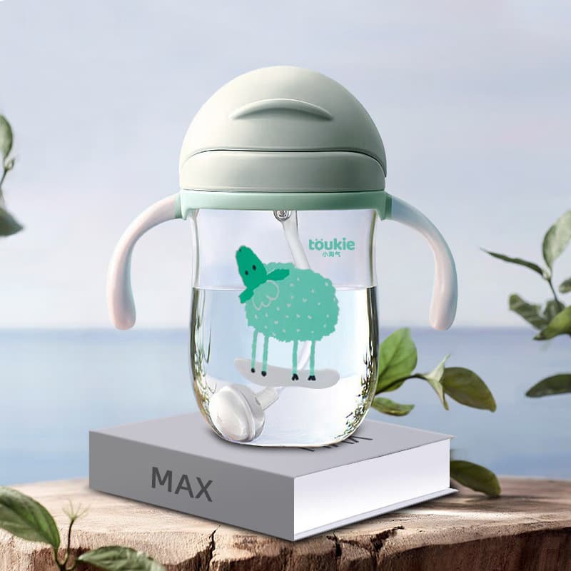 Children's water cup, baby learning cup, straw cup, tritan food material, large diameter with handle, cute design