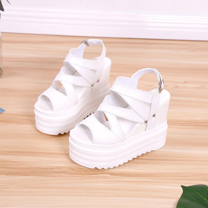 2024 Spring/Summer New High Heel Hollow Peep-Toe Boots Wedge Hidden Platform Thick Sole Roman Women's Sandals Fashion
