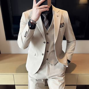 Export Wholesale Men's Three-Piece Suit, Groom Tuxedo Korean Slim Fit Big Size Suit Set, Drape Non-Iron