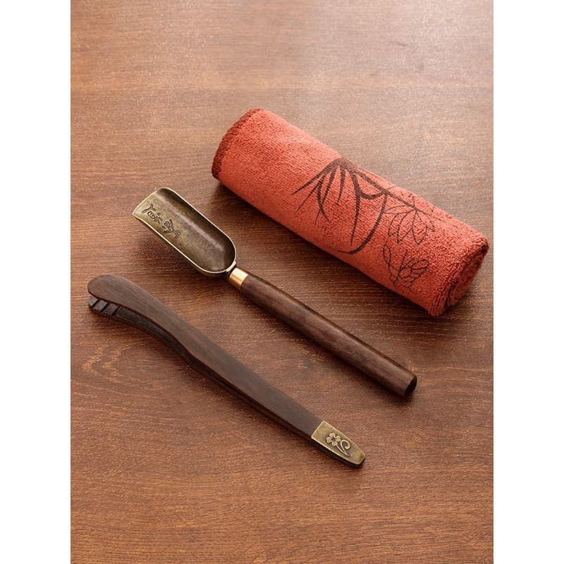 Kung Fu Tea Accessories, Ebony Solid Wood Tea Tongs Three-Piece Set, Anti-Slip Tweezers, Tea Scoop, Tea Cup Tongs, Tea Picker